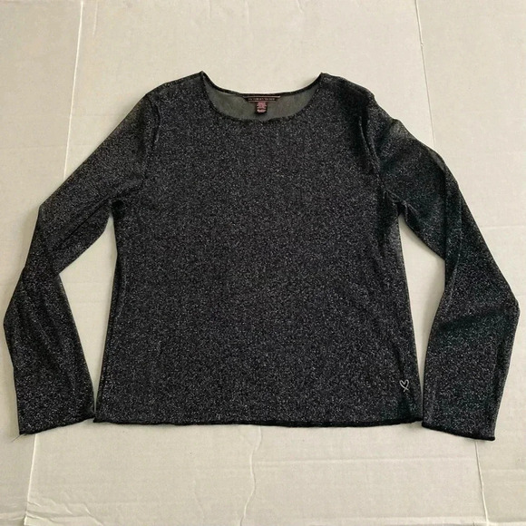 Victoria’s Secret Black Sheer Metallic Long Sleeve Shirt M/L - Picture 8 of 9
